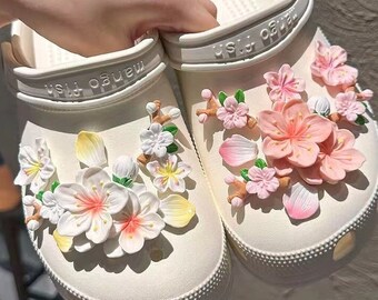 3D Cherry Blossom Croc Charms Jibbitz Flower Shoe Replacement Charms for Crocs Different Flower Shapes Decoration Unique Floral Clog Shoe