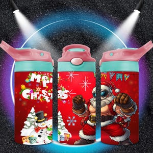 Christmas Cartoon Sippy Cup Tumbler Wrap: Kids Water Bottle PNG (Digital Download)