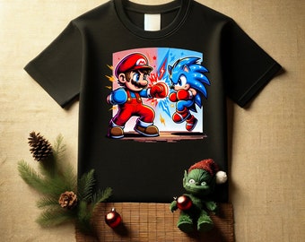 Design de t-shirt dessin animé : Mario vs Sonic PNG, SVG (téléchargement numérique)