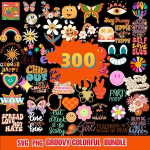 300 Groovy colorful SVG,PNG, etro Svg, Boho Hippie Clipart, Retro Flower Svg, Retro Cut File, Retro Daisy,Retro Daisy Svg, Retro Flower Svg,