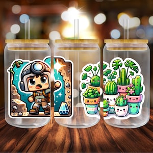 Cartoon, 16oz glasblikverpakking, png, UV-dtf-bekeromslag, digitaal sublimatieontwerp PNG, direct downloaden