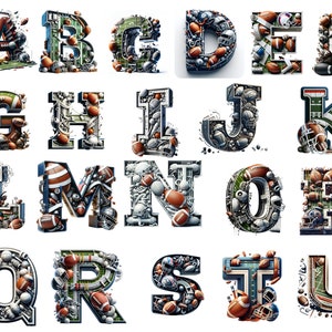 3D Football Alphabet PNG: Watercolor Letters, 12x12 (Digital Download)
