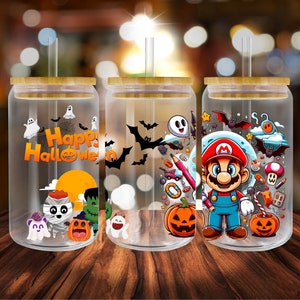 Cartoon, 16 Unze Glasdose Sublimationsentwürfe |  UV Dtf Schalenverpackung| Hochauflösende PNG-Dateien |Digitaler Download für Libbey Glasdosen |