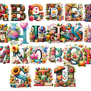 Alfabeto A-Z del Día de la Madre, letras png, alfabeto png, descarga instantánea para uso comercial, Alta resolución, 12x12, comercial nosotros