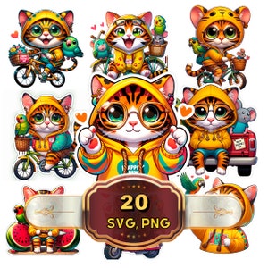 Cute Cat Stickers, Anime Cat, Kawaii Cat Bundle, Kawaii Cat Clipart, Cat PNG, Cute Cat Clipart,PNG Clipart Bundle, Cute Cat Svg