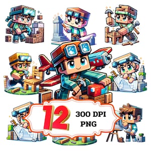 Construtores Arquitetos Clipart, 12 PNGs de alta qualidade, Personagem desenho animado Clipart, Download digital instantâneo, Criação de cartões, Uso comercial