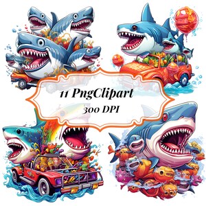 Clipart requin, 11 images de haute qualité, art mural, créations en papier, vêtements, journaux indésirables, impressions numériques