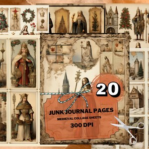 20 Medieval Themed, Junk Journal Printable Pages, Collage Sheets, High Resolution, Scrapbook Journals,  Instant Download,