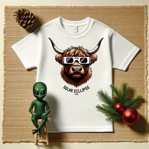 Solar Eclipse 2024 T-Shirt Design: Funny Highland Cow PNG (Digital Download)