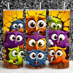 Halloween Cartoon Owls 20oz Tumbler Sublimation Design (Digital Download)
