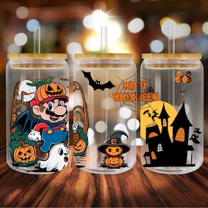 Cartoon , Happy Halloween, 16oz glass can wrap png, UV Dtf Cup Wrap, PNG Digital Sublimation Design, Instant Download