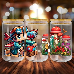 Cartoon style, 16 oz Libbey Glass Can Tumbler Sublimation Design, PNG Digital Sublimation Design - Instant Download