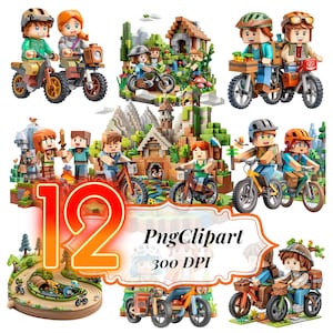 Minecraft Racing bicycles,  Olympic Games Paris,12 High Quality PNGs, Character cartoon Clipart, ,Commercial Use  Clipart ,
