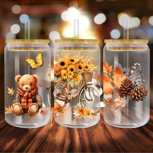 Fall Pumpkin Spice Latte Glass Can Tumbler Sublimation Design (PNG)