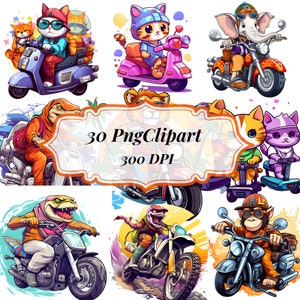 Motorcycles Clipart, Cartoonish Motorcycle Design, Trees, Biker Art, Woodland Adventure, Kids Bike Theme,