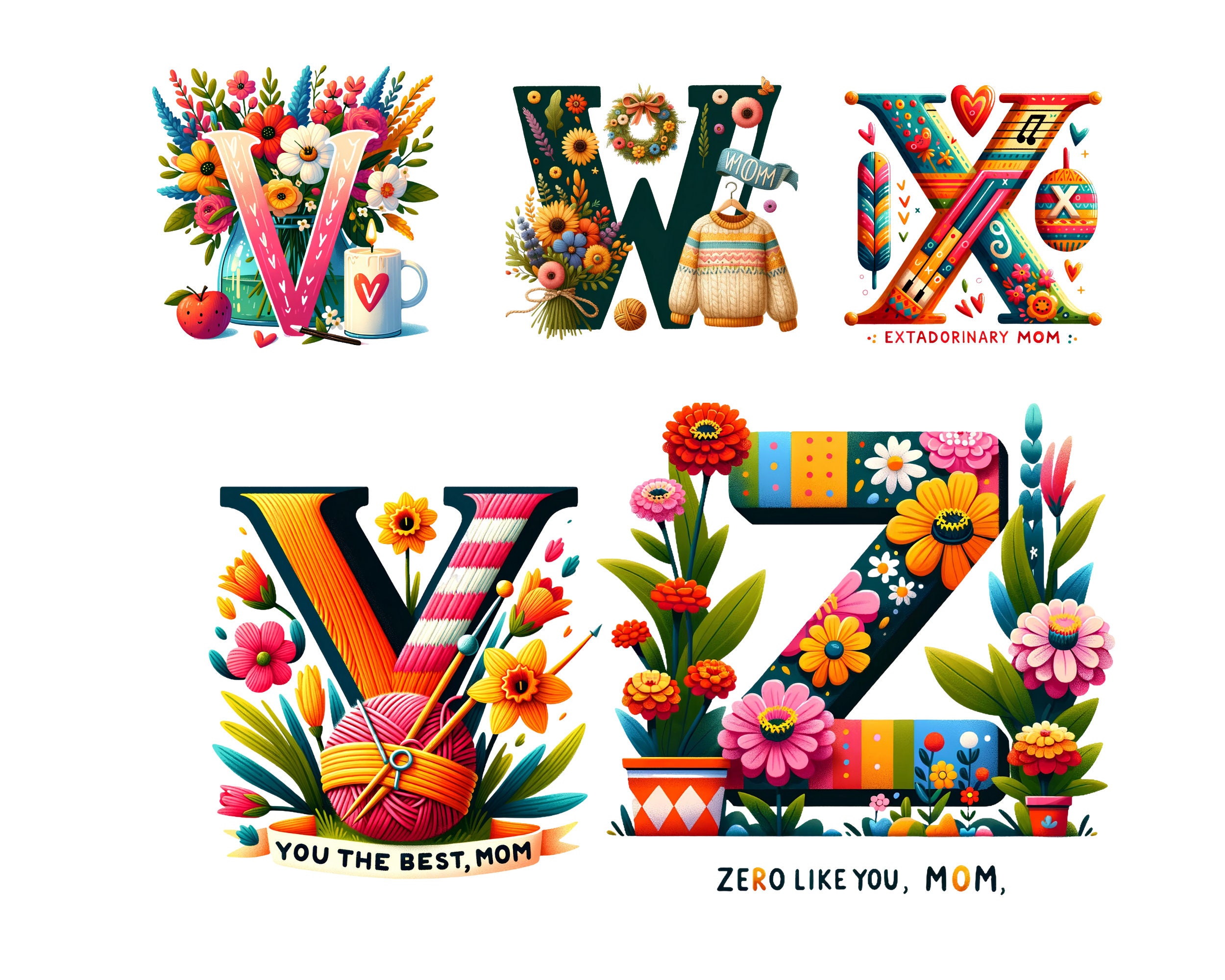 Mother's Day A-Z Alphabet, Letters Png, Alphabet Png, Instant Download ...