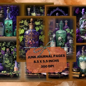 Vintage Bottle Junk Journal Kit: Black Magic Spell Pages (Digital Download)