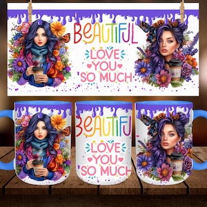 Beautiful woman,Cup Mug Wrap, Digital designs for Mugs, 11oz And 15oz Mug Template, Mug Sublimation Design,Instant Digital Download PNG,