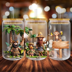 Cartoon-Stil, 16 Unzen Glasdose Sublimationsentwürfe |  UV Dtf Schalenverpackung| Hochauflösende PNG-Dateien |Digitaler Download für Libbey Glasdosen |