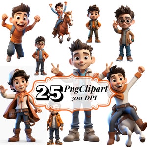 3D karakter schattige jongen clipart, 25 png-bestand, clip art bundel, clipart PNG, hoge resolutie PNGs, downloadbare bestanden, commercieel gebruik