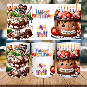 Alles Gute zum Geburtstag Sublimationsdesigns, Becher PNG, Becher Wrap Download, Affirmationen Kaffeebecher Sublimationsdesigns, 15 oz und 11 oz Bechervorlage