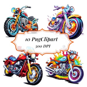 Watercolor Motorcycle Clipart: Sport Bike PNG Graphics (Digital Download)
