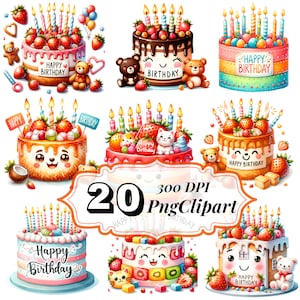 Clipart de gâteau d'anniversaire, bonne année 2024, clipart gâteau, aquarelle gâteau PNG et fichier SVG, clipart dessert, nourriture clipart, clipart bonbons,