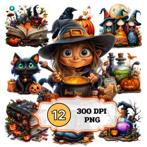 Halloween Clipart ,12 High Quality PNG, Character cartoon Clipart, Instant Digital Download, Card Making, Digital Paper Craft,Commercial Use