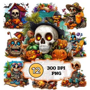 Spooky Halloween,12 High Quality PNGs, Character cartoon Clipart, Instant Digital Download, Card Making, Digital Paper Craft,Commercial Use