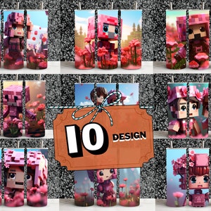 Paquete de 10 envoltorios para vasos de San Valentín con dibujos animados, envoltorios para vasos de Minecraft de 20 oz, diseño de juegos de aventuras, envoltorios para juegos de Minecraft, archivo PNG