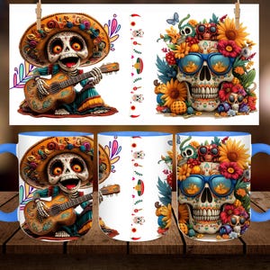 Day of the Dead,Cup Mug Wrap, Digital designs for Mugs, 11oz And 15oz Mug Template, Mug Sublimation Design,Instant Digital Download PNG,