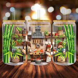 Cartoon-Stil, 16 Unzen Glasdose Sublimationsentwürfe |  UV Dtf Schalenverpackung| hochauflösende PNG-Dateien | Digitaler Download für Libbey Glasdosen |