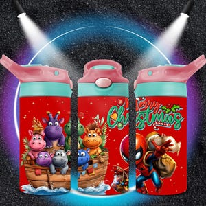 Christmas Cartoon Sippy Cup: 12oz Tumbler Wrap PNG (Digital Download)