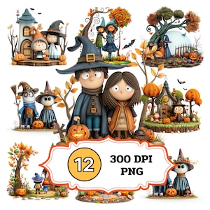 Halloween couple in 3D, 12 High Quality PNGs, Character cartoon Clipart, Instant Digital Download, Card Making, Digital Paper Craft,