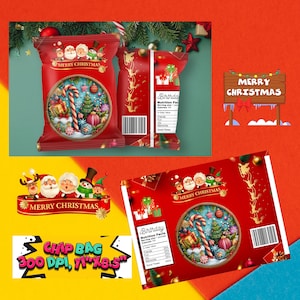 Christmas Chips Bags PNG: Printable Gift Bags (Digital Download)