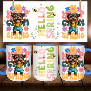 Spring Dog Cartoon Mug Wrap: 11oz 15oz Mug Template (Digital Download)