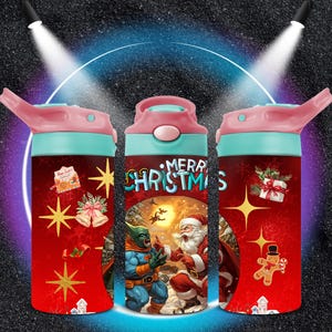 Christmas Cartoon Sippy Cup: 12oz Tumbler Wrap PNG (Digital Download)