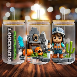 Cartoon, 16oz Glass Can Sublimation Designs |  UV Dtf Cup Wrap| High-Resolution PNG Files | Digital Download for Libbey Glass Cans |