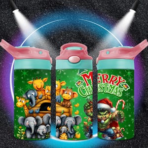 Christmas Cartoon Sippy Cup 12oz Tumbler Wrap PNG (Digital Download)
