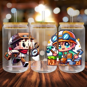 Cartoon style 16 oz Libbey Glass Can Tumbler Sublimation Design , PNG Digital Sublimation Design - Instant Download