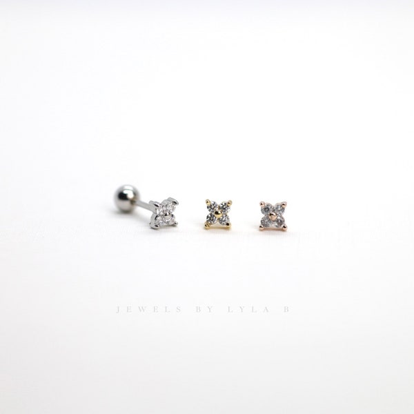 Dainty Stud Earrings • CZ Diamond • Small Stacking Minimal Earrings • Cartilage Conch Tragus • Hypoallergenic • Titanium 18K Gold Filled