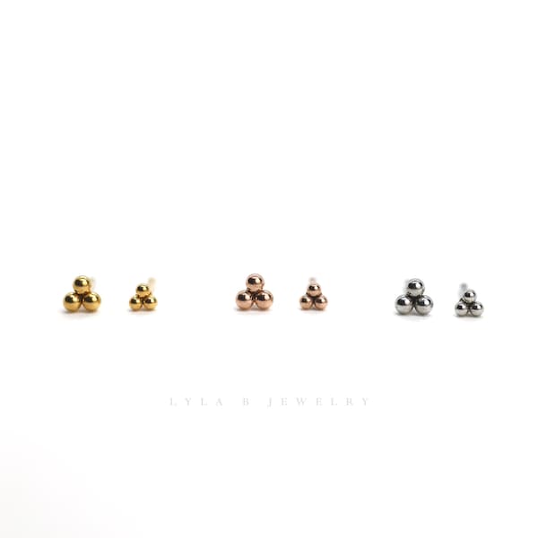Small Cluster Stud Earrings • Dainty Stacking Minimal Earrings • Screw Back • Cartilage Conch • Hypoallergenic • Titanium 18K Gold Filled