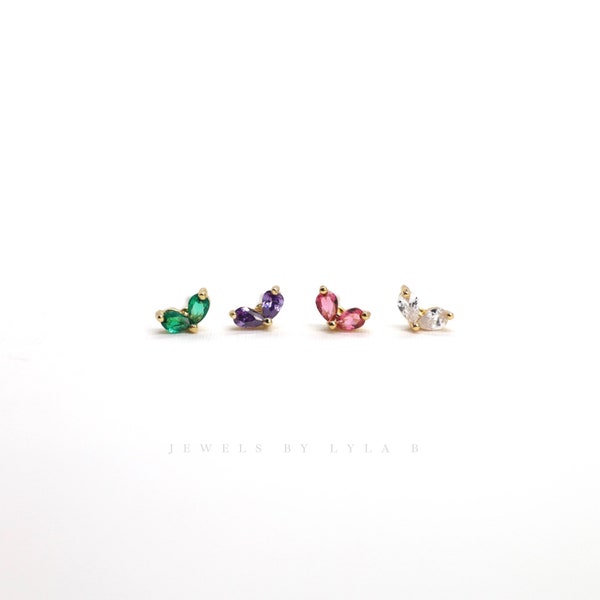 Small Gemstone Stud Earrings • Dainty Stacking Minimal Earrings • Screw Back • Cartilage Conch • Hypoallergenic • Titanium 18K Gold Filled