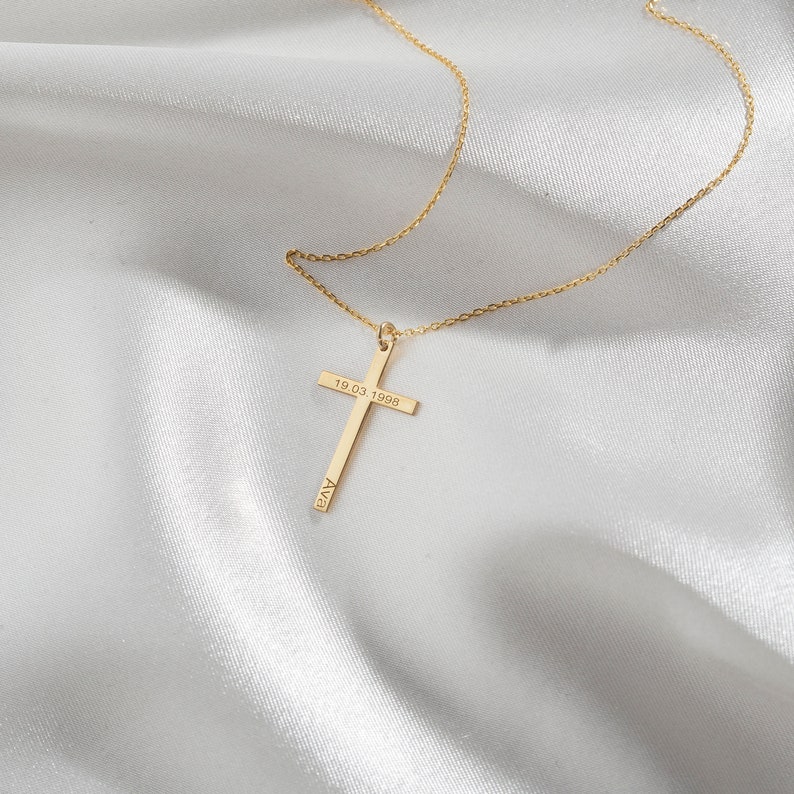 Cross Name Necklace, Baptism Gift, Personalized Cross Name Date Necklace, Engraved Cross Jewelry, Personalized Gift for Her, Multiple Color image 4