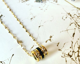Circle Necklace, Gold Necklace with Black Stripe