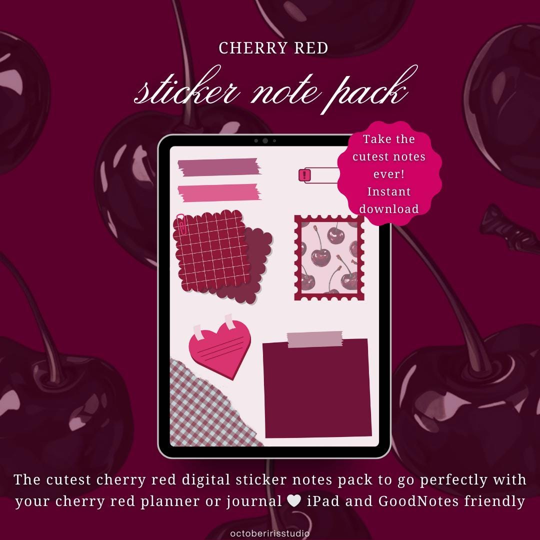 Cherry Red Digital Sticker Notes | Goodnotes iPad Journal (digital ...