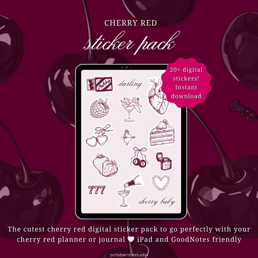 Cherry Red Digital Stickers | Goodnotes, iPad Planner (digital Download ...
