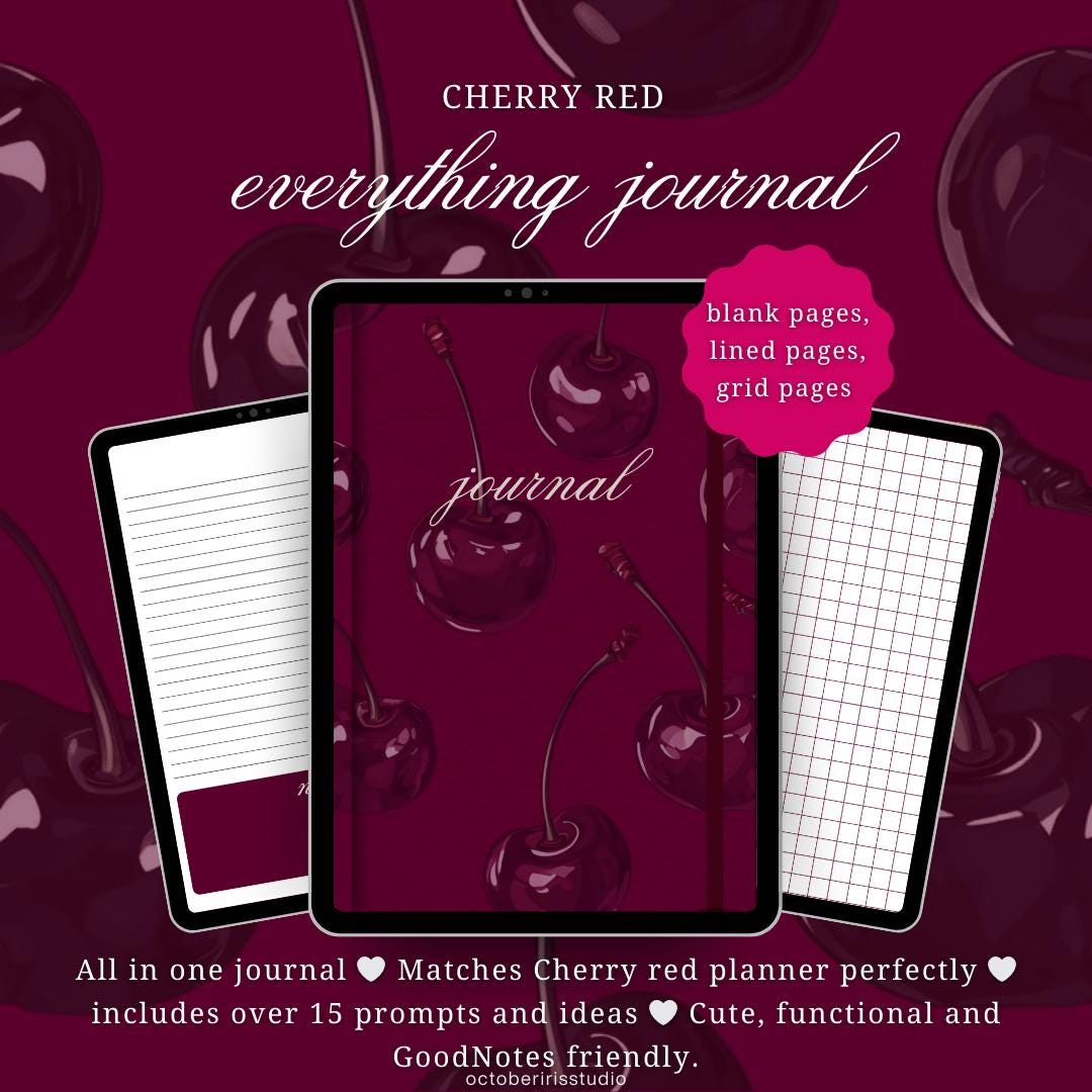 Cherry Red Digital Journal | Goodnotes iPad Notebook (digital Download ...