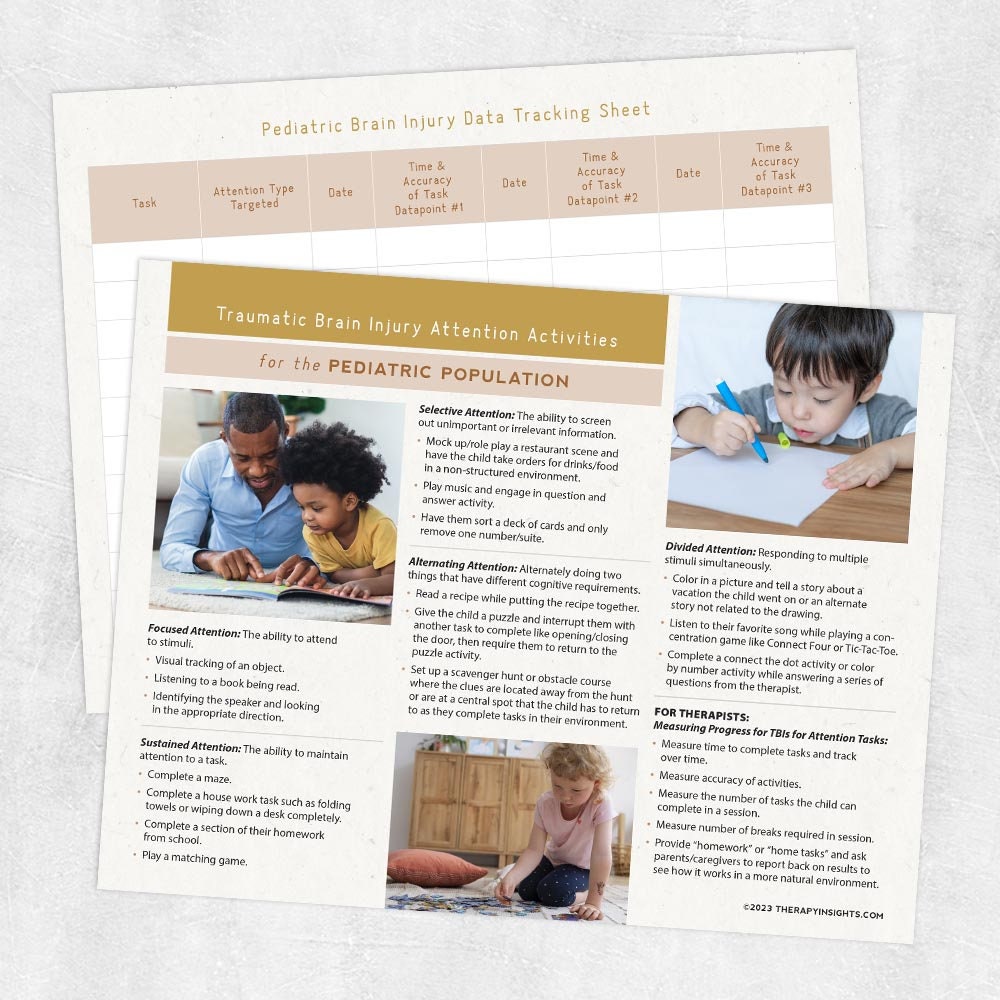 Printable Resource Traumatic Brain Injury TBI Attention Activities for ...