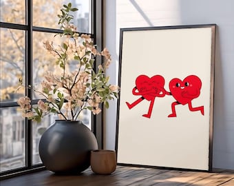 cute retro hearts wall art trendy valentines day poster aesthetic love print retro dorm room decor